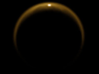土星の衛星、タイタンの湖の反射 画像