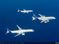 エアバス、ワイドボディのA350 XWB/A330/A380が初の編隊飛行 画像