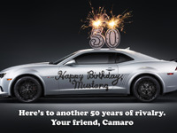 【ニューヨークモーターショー14】フォード マスタング 50周年、ライバルが祝福…GM シボレー カマロ 画像