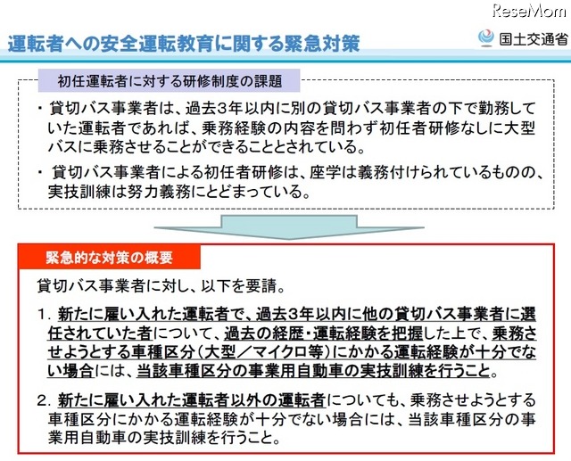 運転者への安全運転教育に関する緊急対策