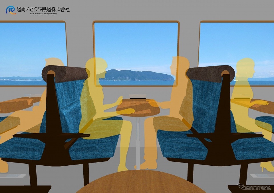 道南いさりび鉄道が導入する「ながまれ号」のインテリア。JR北海道から譲り受けるキハ40形ディーゼルカーを改装する