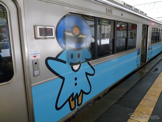 「モーリー」は青い森鉄道のキャラクター。車両のラッピングデザインなどで使われている。