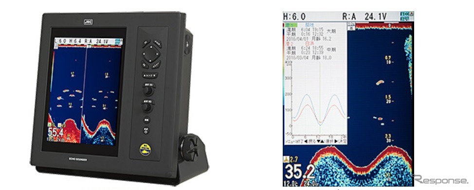 左：JFC-800／810 表示器　右：潮汐データ表示例