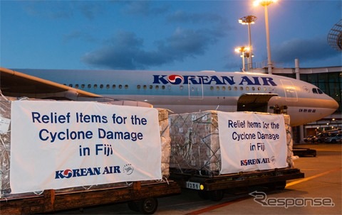 大韓航空、フィジーのサイクロン被災地に救援物資を輸送