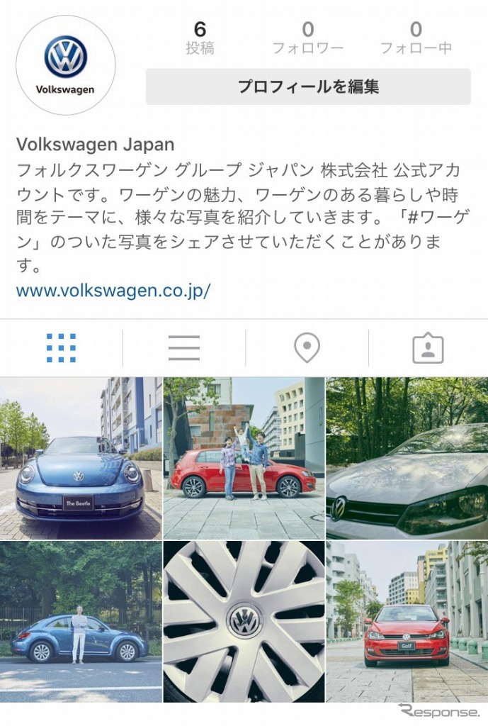 vw_japan公式アカウント画面（スマートフォン）