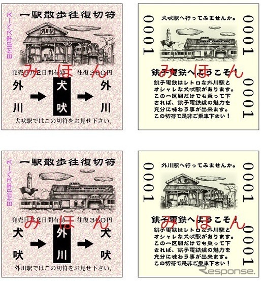 「一駅散歩往復切符」のイメージ。C型サイズの硬券で発売されている。