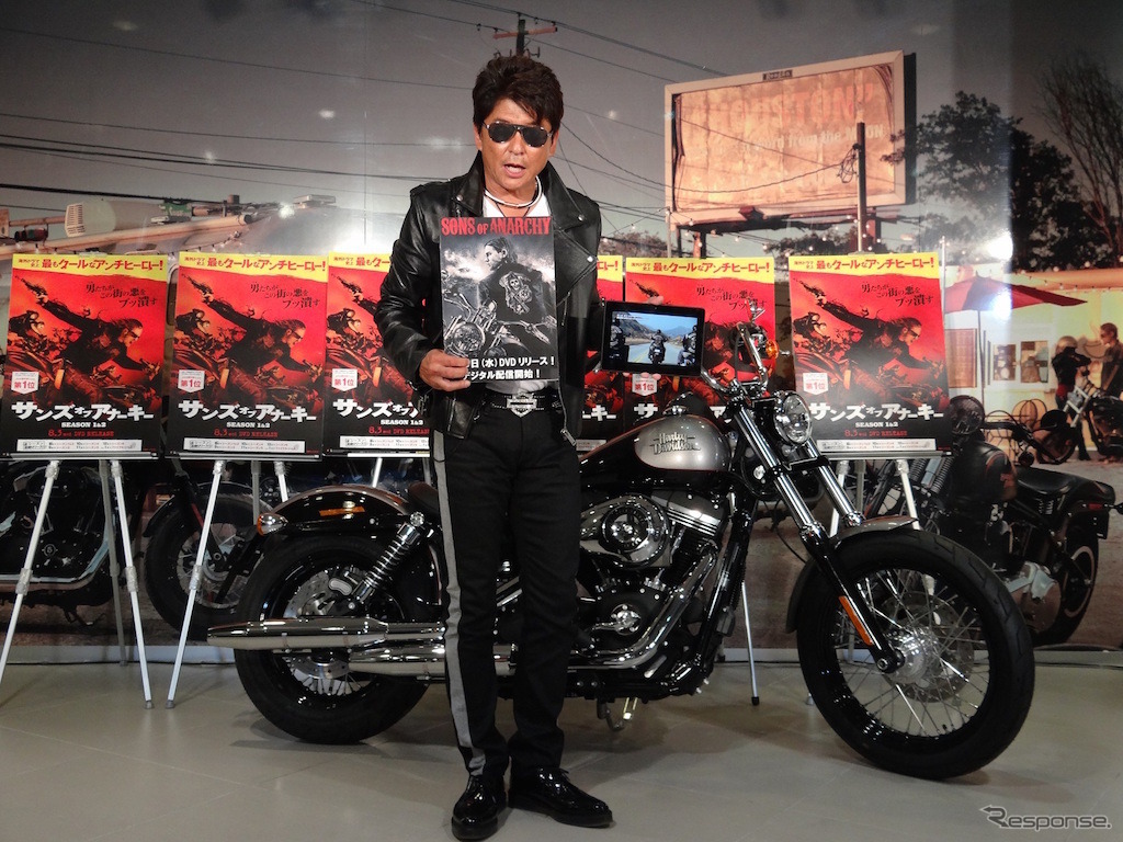 H-D新宿にておこなわれた『サンズ・オブ・アナーキー』DVD発売記念イベントに登場した俳優の哀川翔さん。