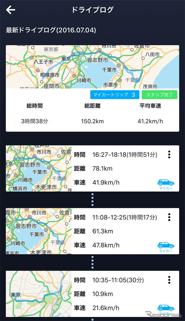 AI技術活用のドライブログ機能で愛車の走行ログが分かる