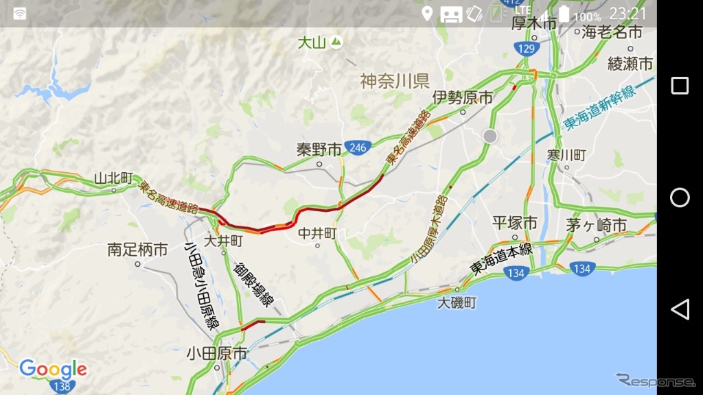 9月26日、東名集中工事による渋滞と小田原厚木道路迂回のようす