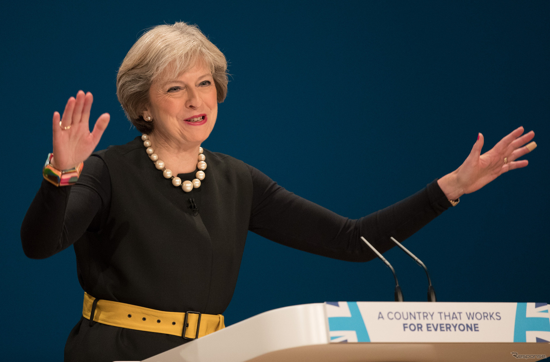 英保守党党大会に登壇したメイ首相（10月2日、バーミンガム）　(c) Getty Images