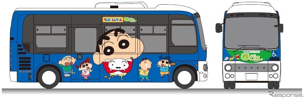 春日部市のコミュニティバスでも「しんちゃん」のラッピングバスが運行される。