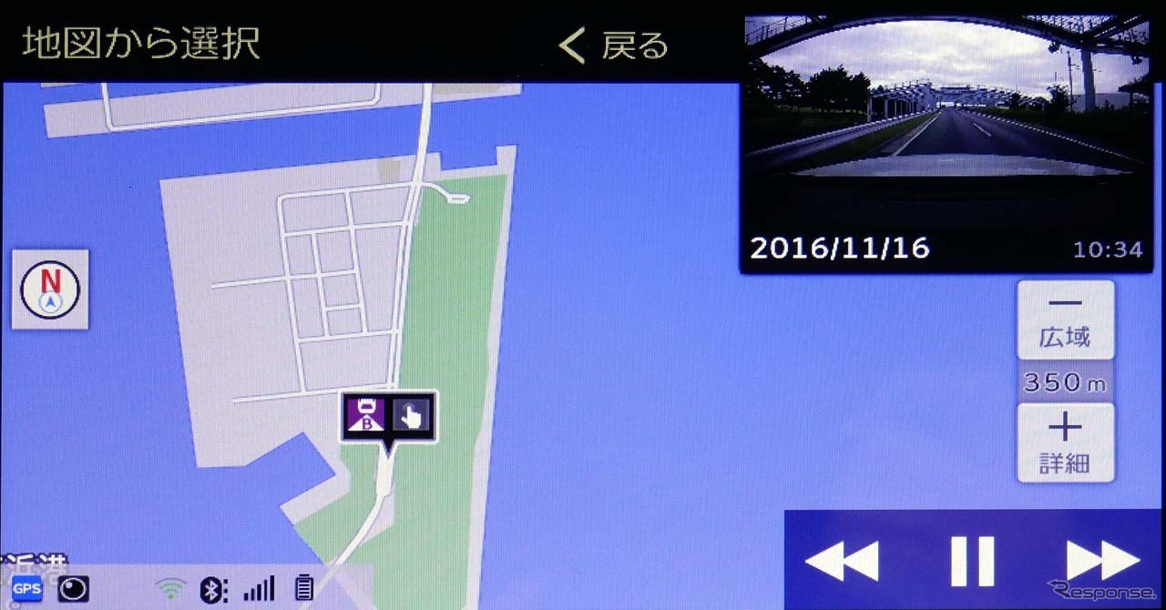 「地図」上のアイコンにタッチするとサムネールで動画が映し出される