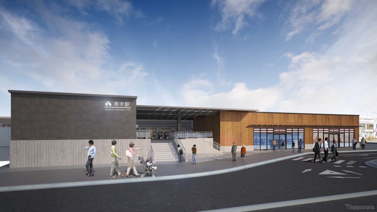 春木駅（西駅舎）の完成イメージ。1月14日から使用を開始するのは改札口付近（左）のみで、商業施設（右）などの工事が終了するのは2018年3月末になる予定だ。
