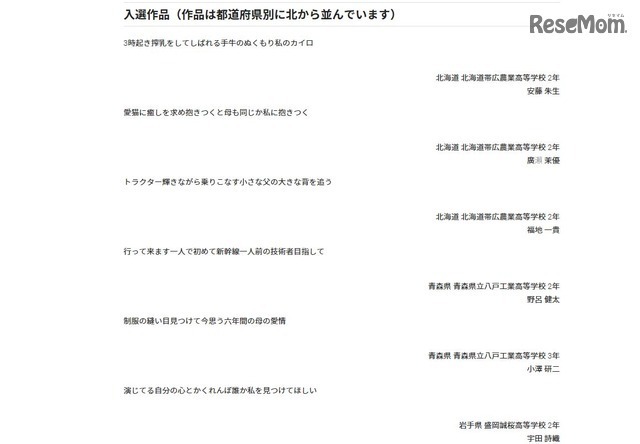 入選100首（一部）