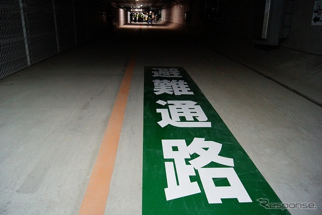 トンネル下部の避難通路。十分な高さがあり、緊急車両の通行もできる。
