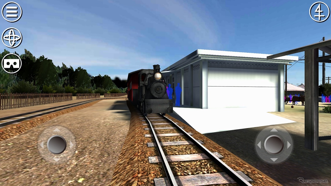 画面上の操作によって、さまざまな角度から与那原駅を見ることができる。線路内の立入も可能だ。