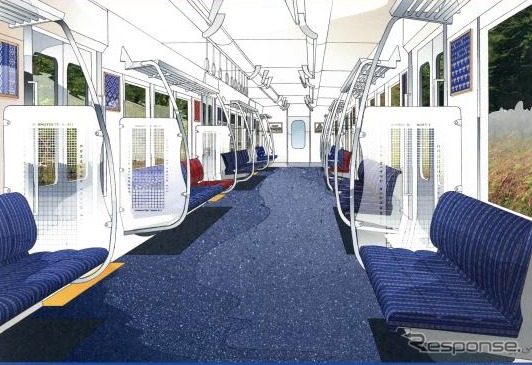 811系リニューアル車の車内イメージ。座席はロングシートに変わる。