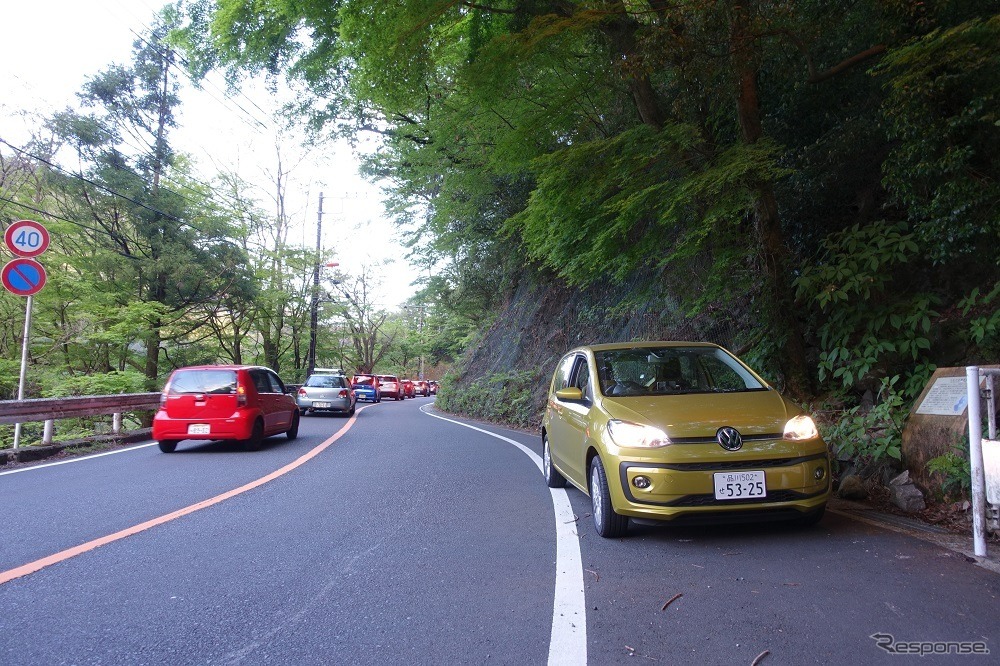 当然のことながら、箱根周辺は大渋滞だ。しかしそれを回避して走ることもできた。（新型up！専用アプリVolkswagen「maps＋more」で温泉に行く）