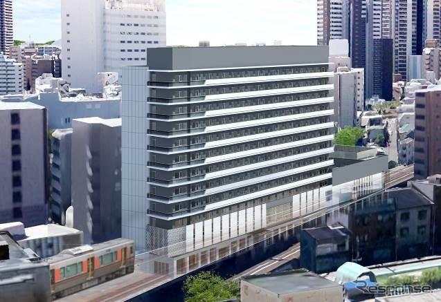 福島駅付近に建設される複合ビルのイメージ。JR西日本と阪神電鉄が共同で開発する。