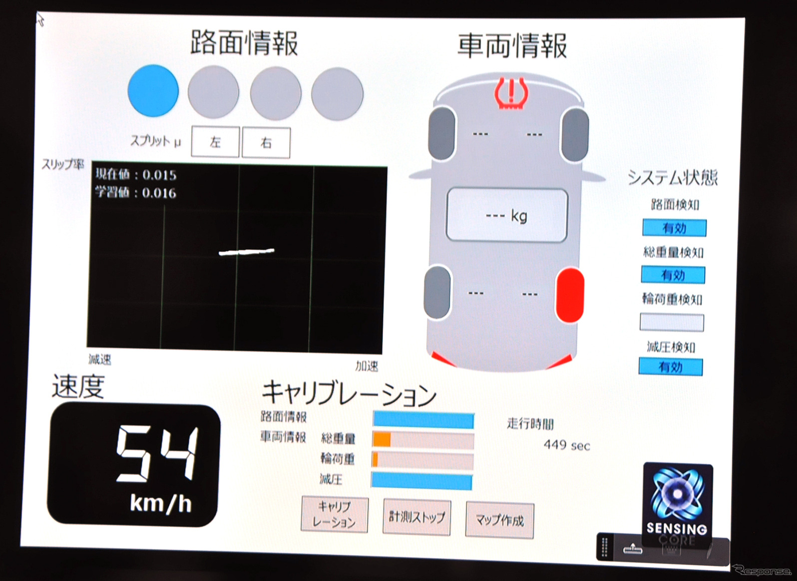 実験の結果、重量・空気圧共にリアルタイムでその数値が読み取れる