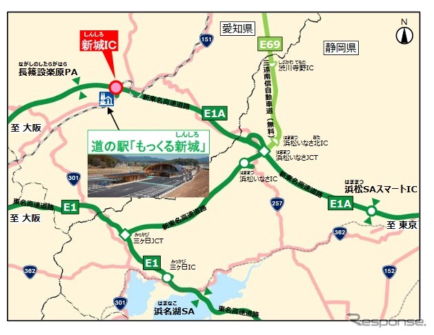 新東名新城ICから出入りして道の駅「もっくる新城」を休憩施設として利用する