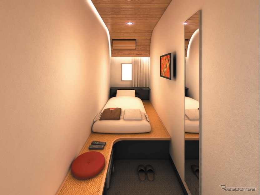 相鉄グループ「個室簡易型ホテル」の客室イメージ（シングルルーム）。シャワーなどは共用にして部屋面積を抑える。