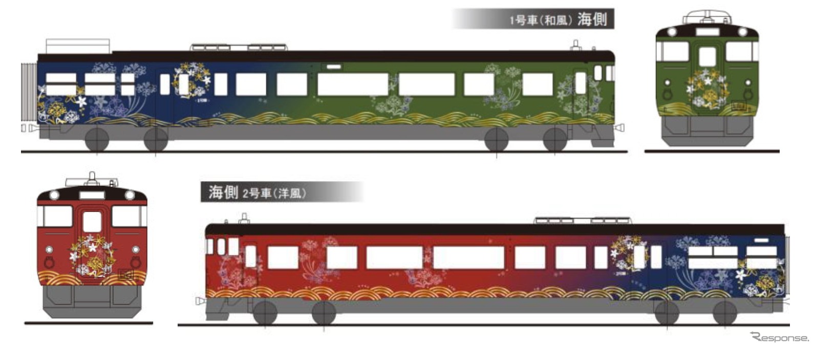 新しい観光列車『○○のはなし』で使われる車両の外観イメージ。キハ47形2両を改造する。