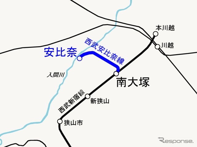 安比奈線の路線図。