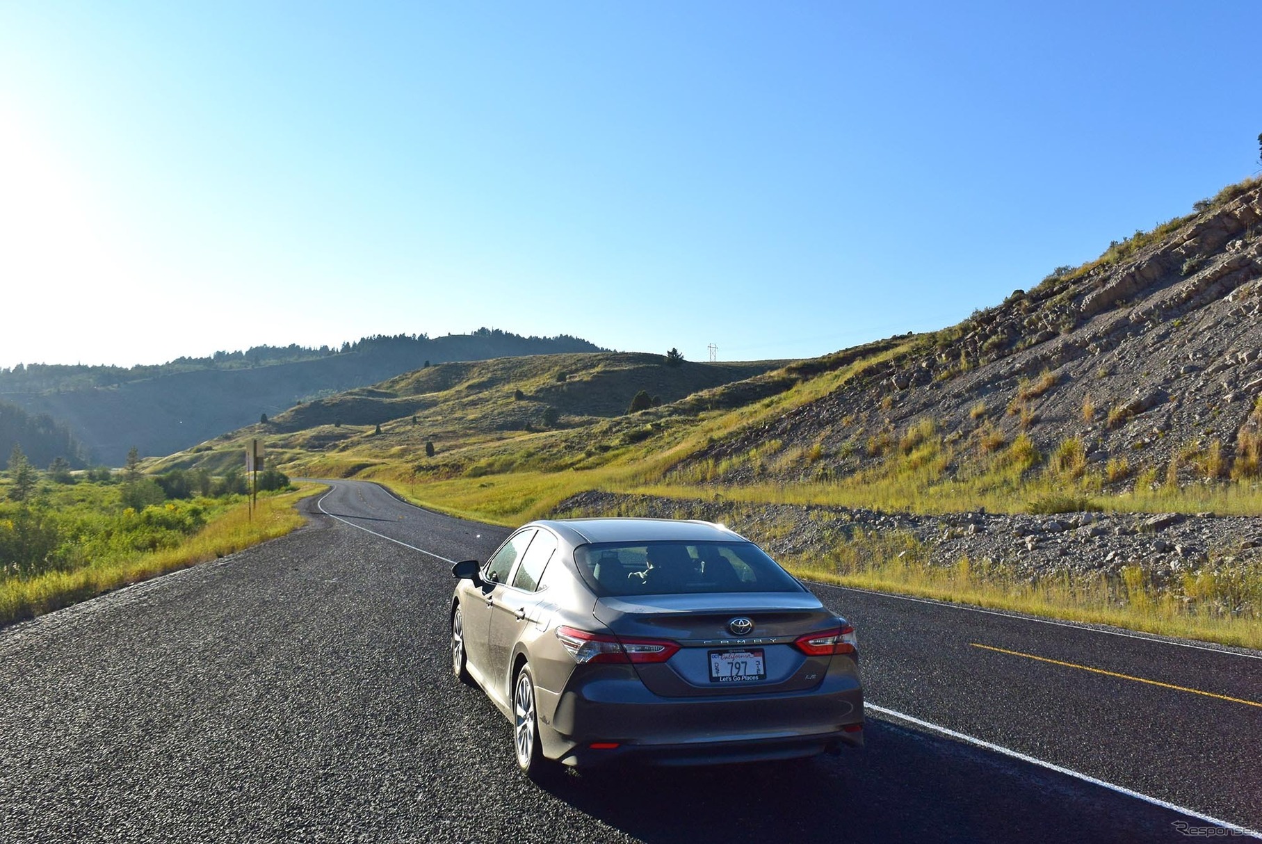 真っ直ぐな道ばかりではない。アメリカにもワインディングロードはしっかりある。アイダホのこの山岳路は中高速コーナーが多かったが、制限速度は65マイル時(約105km/h)なので結構しっかりコントロールする必要があった。