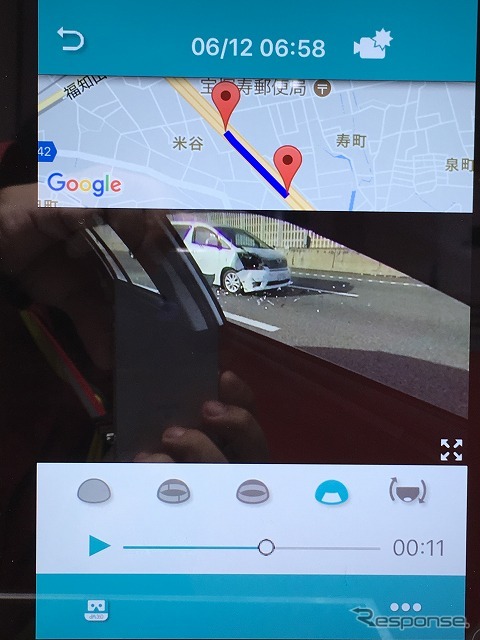 カーメイトの営業車に取り付けて試験中、偶然撮影された事故映像。