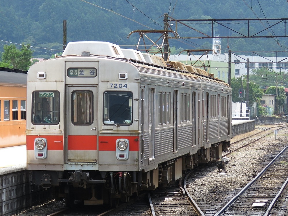 東急7200系は上田電鉄のほかに豊橋鉄道と大井川鐵道に残る。写真は大井川鐵道の7200系。
