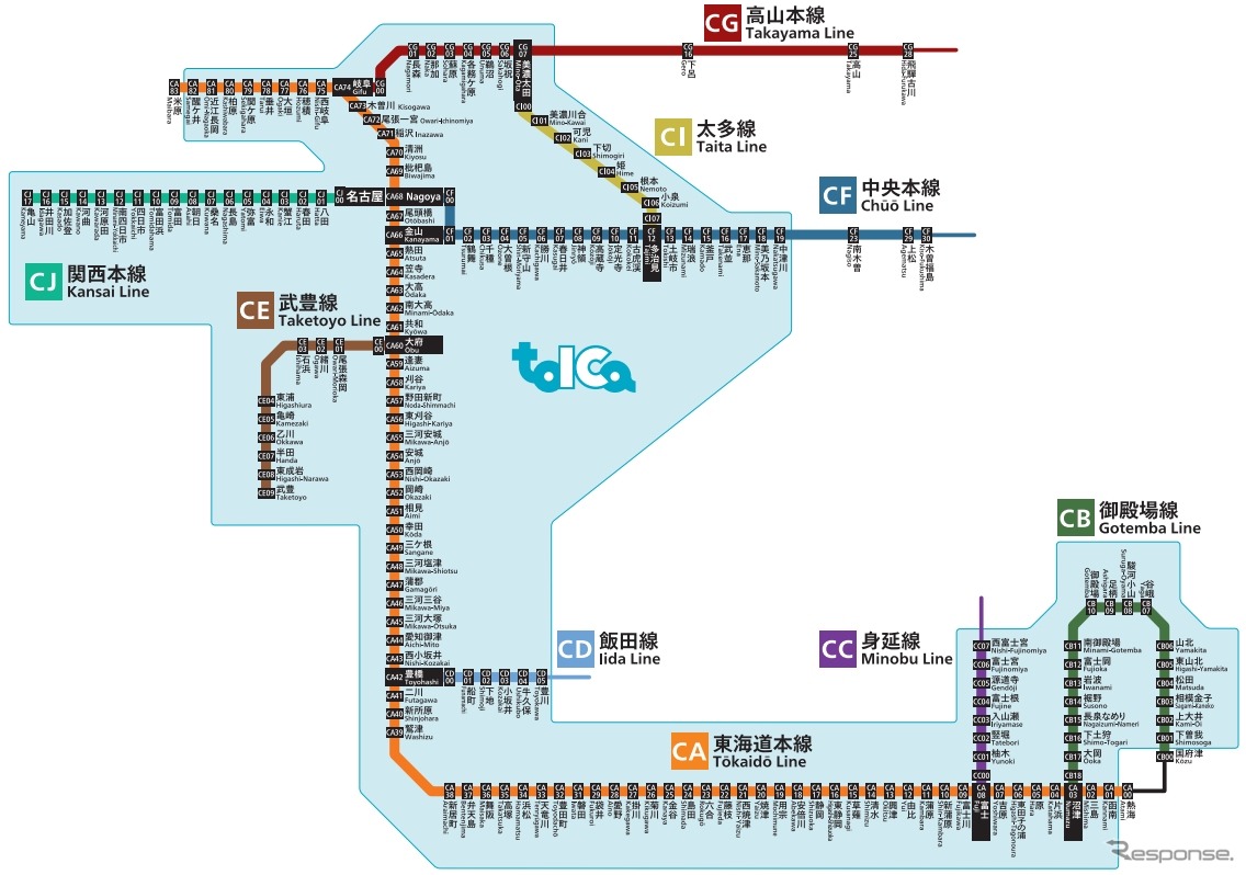 駅ナンバリングの一覧（TOICAエリアは2019年春に導入予定の駅も含む）。