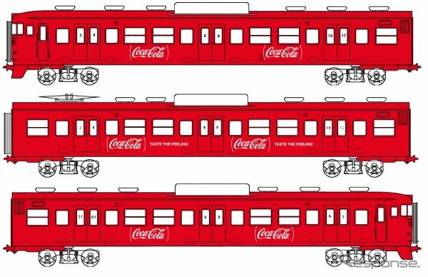 復刻「コカ・コーラ」色115系のイメージ。色のみを復刻し、「コカ・コーラ」のロゴとキャッチコピーは現行のものが使われる。