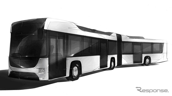 いすゞと日野が共同開発する国産初のハイブリッド連節バス（参考画像）
