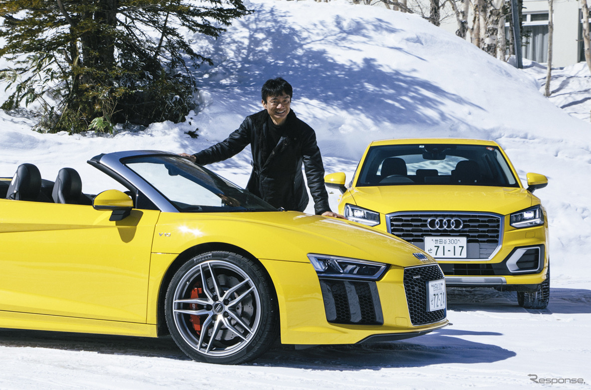 Audi R8 SpyderとAudi Q2で岡本幸一郎氏がスノードライブ