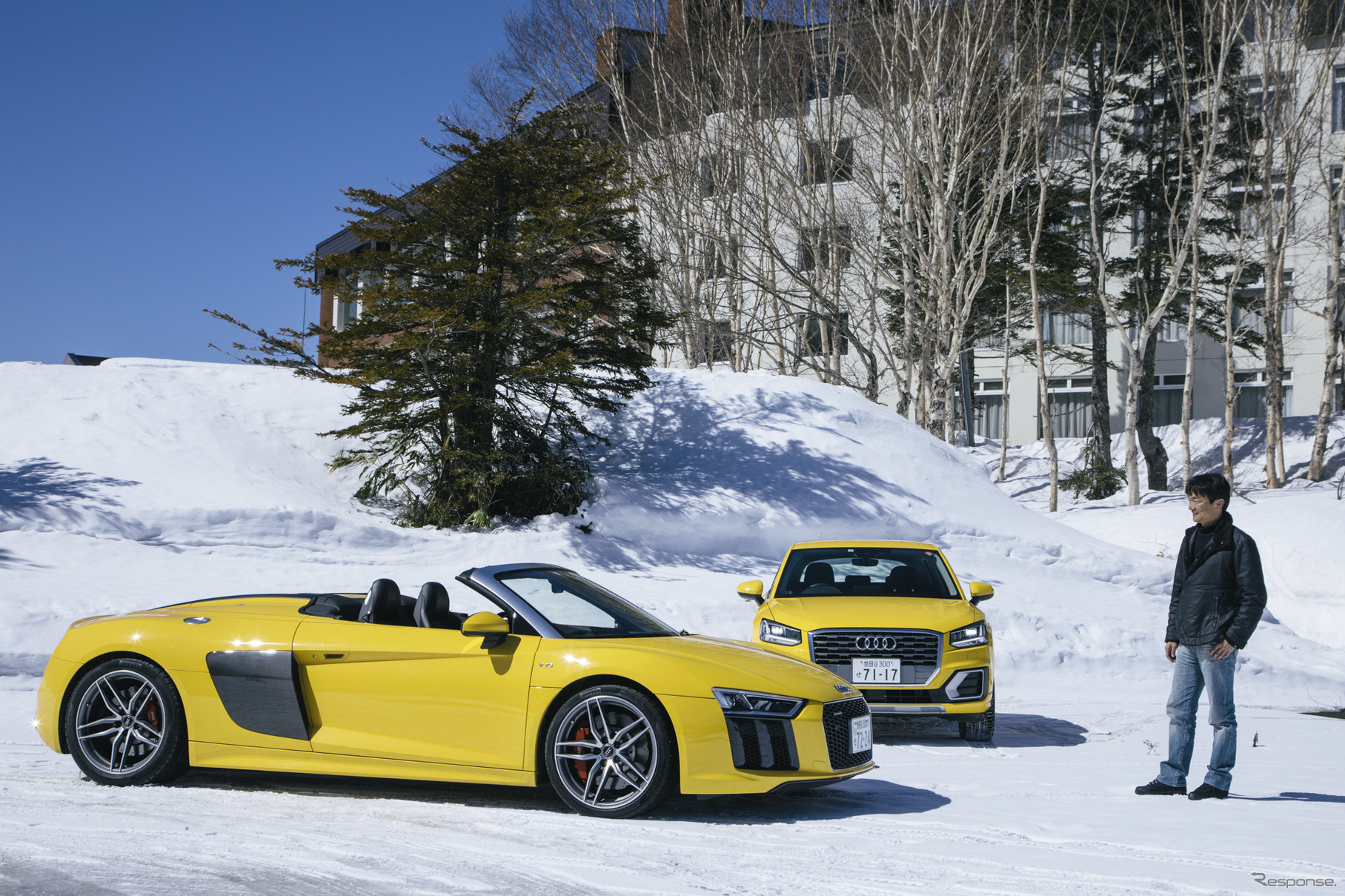 Audi R8 SpyderとAudi Q2で岡本幸一郎氏がスノードライブ