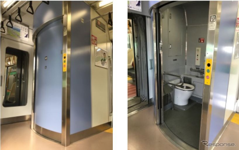 普通車に設けられるトイレのイメージ。バリアフリーに対応している。