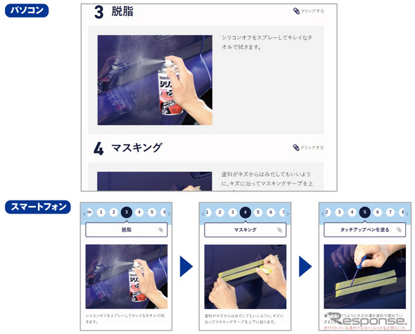 デバイスに応じた見やすさを追求した補修方法ページ