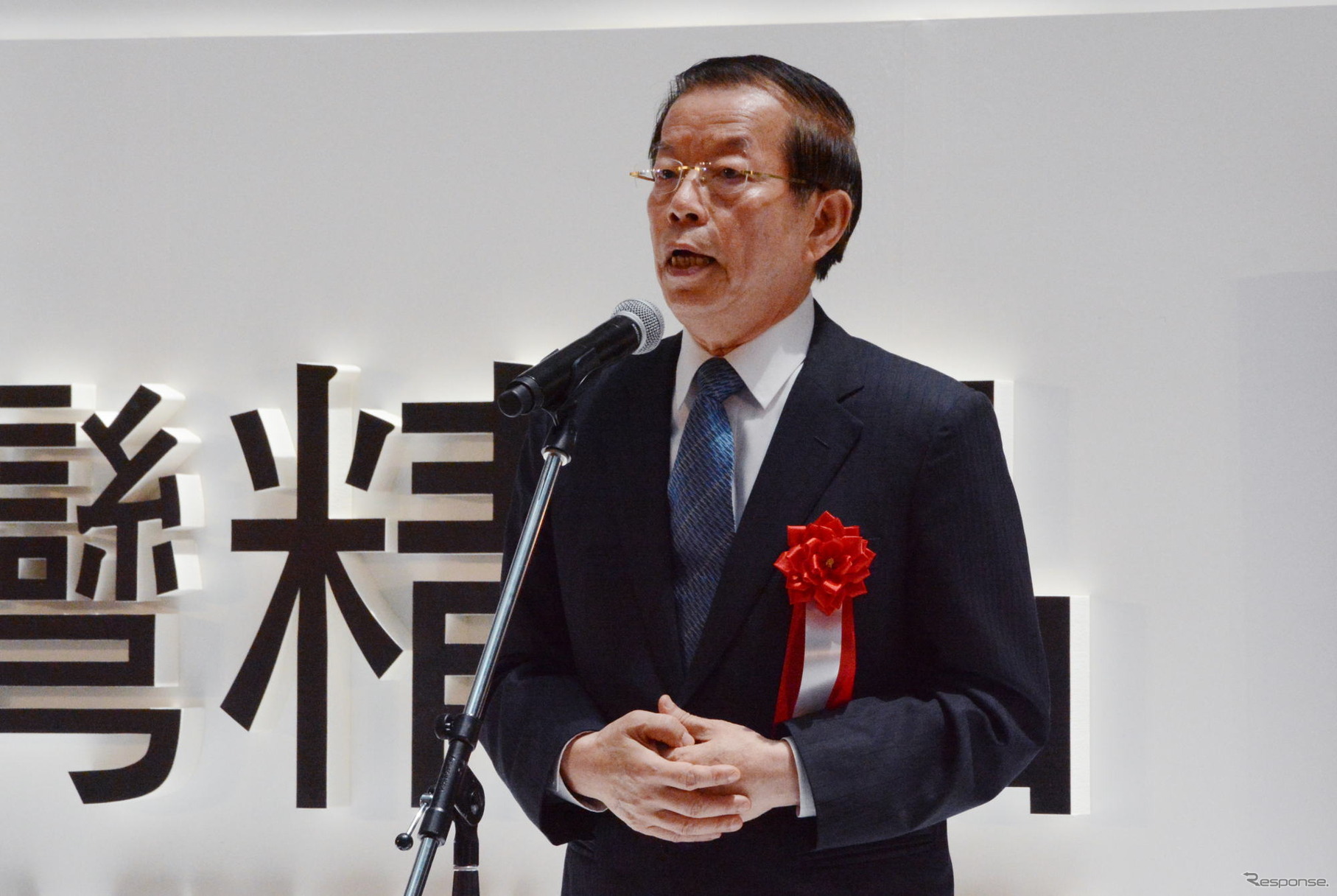 セレモニーで挨拶する台北駐日経済文化代表処の謝長廷 代表
