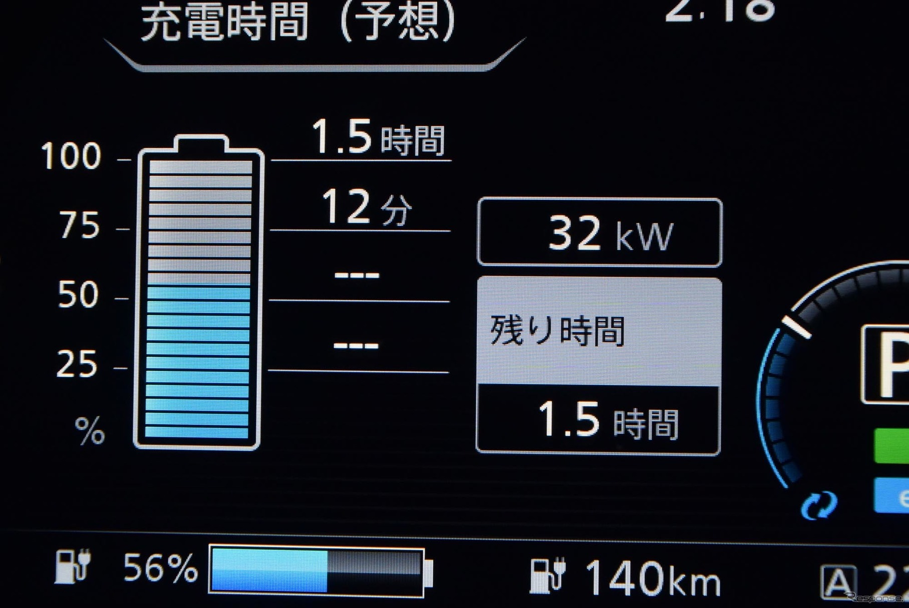 現行リーフはインパネに受電電力を表示可能。