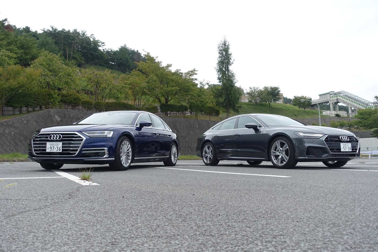 アウディ A8（左）とアウディ A7スポーツバック（右）