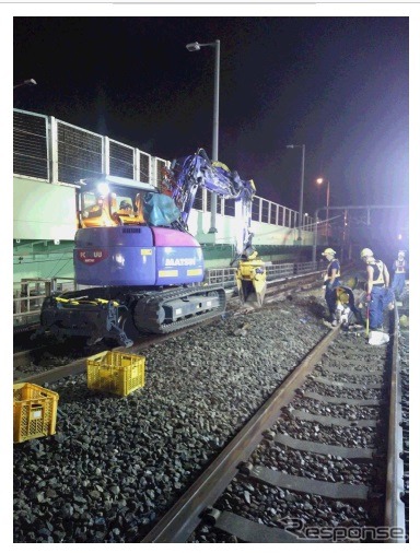 関西国際空港アクセス鉄道の軌道整備作業の様子