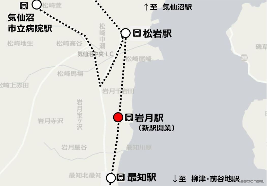気仙沼線BRT岩月駅の位置。