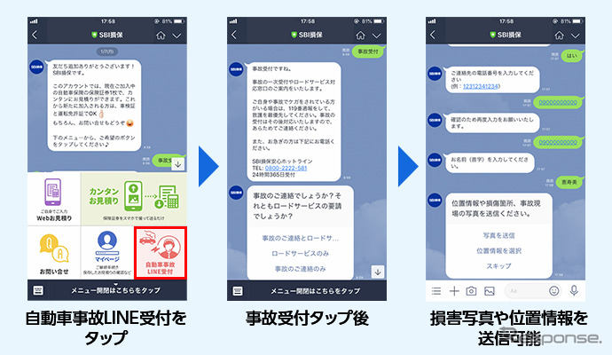 LINE事故受付、利用の流れ