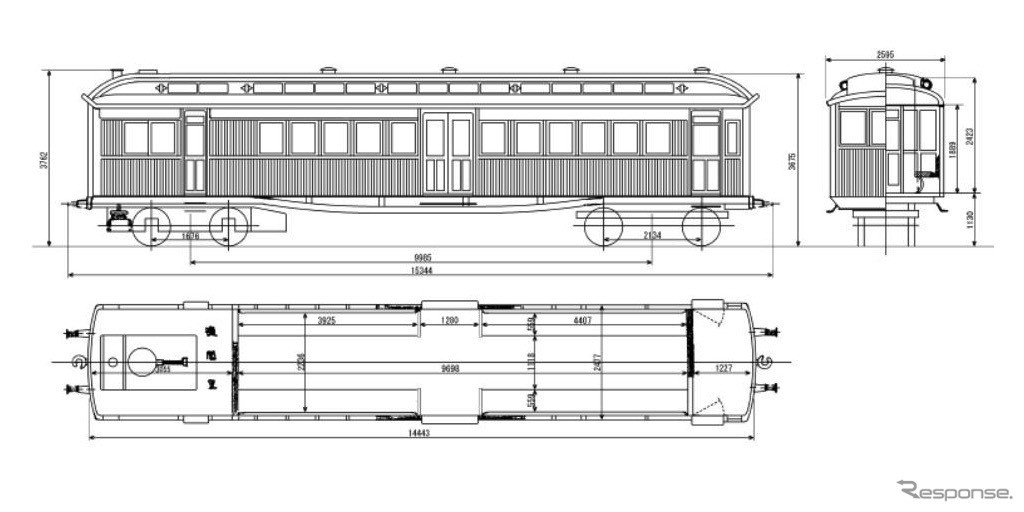 美術工芸品として国の重文に指定される運びとなったホジ6014号。15m級の車体で、機関走行部分を容易に取り外しできる構造となっている。車内がほぼ新製当時の状態で残されている点も見逃せない。