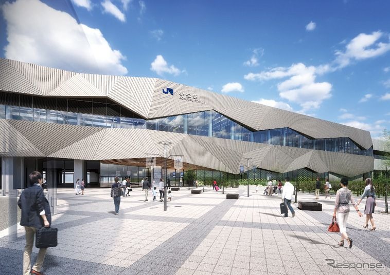 「慣れ親しんだ白山の雄大な山並みと未来を感じるターミナル」をデザインイメージとした小松駅。