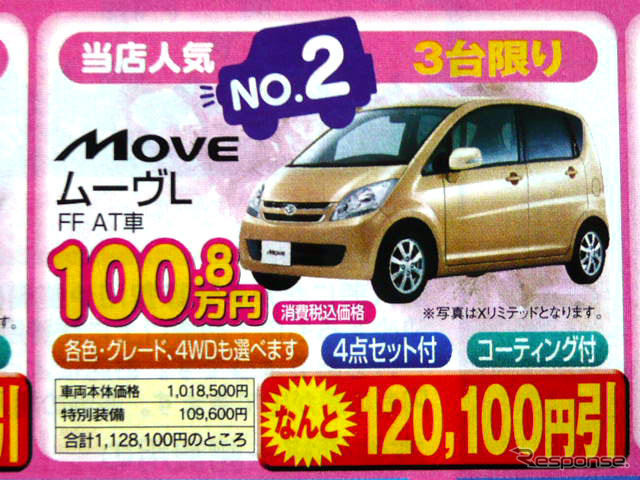 【飛び石連休 値引き情報】決算!!　背の高い軽自動車、タント 12万円引きなど