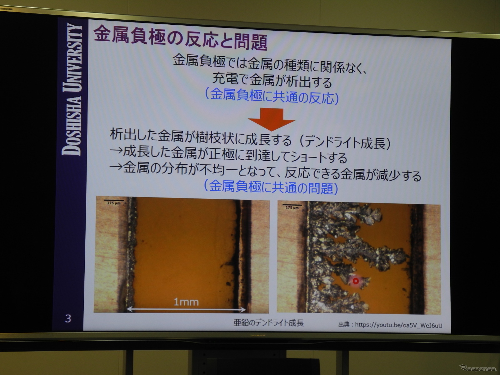 金属負極がデンドライト成長する様子