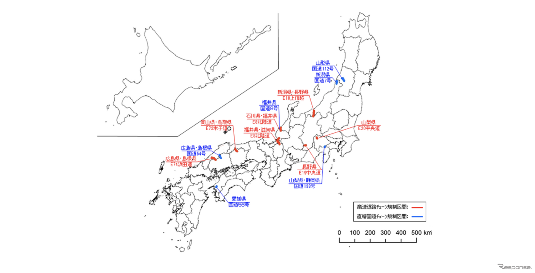 チェーン規制箇所日本地図