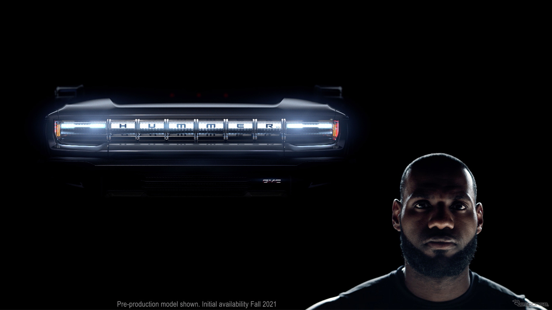 GMC ハマー EVのティザーイメージ。NBA（米プロバスケットボール）のロサンゼルス・レイカーズに所属するレブロン・ジェームズ選手を起用